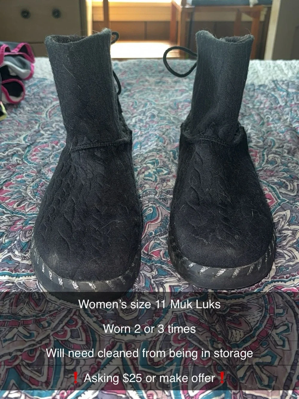 Muk Luks Black Knit Lace-Up Ankle Boots